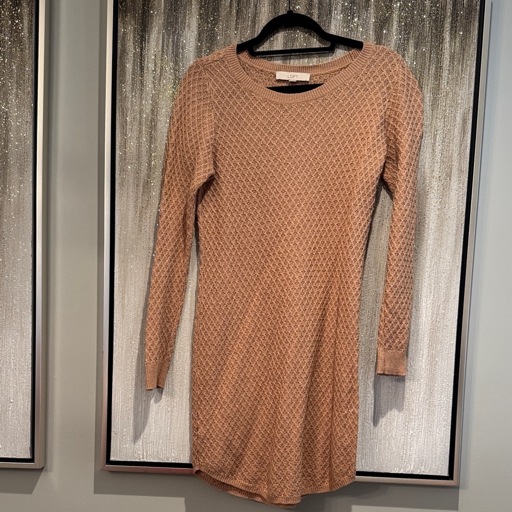 LOFT Tan Long Sleeve Knit Dress
